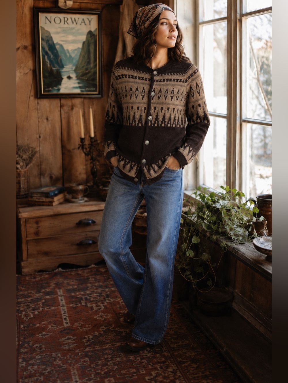 Cozy Scandinavian Cabin sweater Norvyk by Rendale genuine wool cardigan